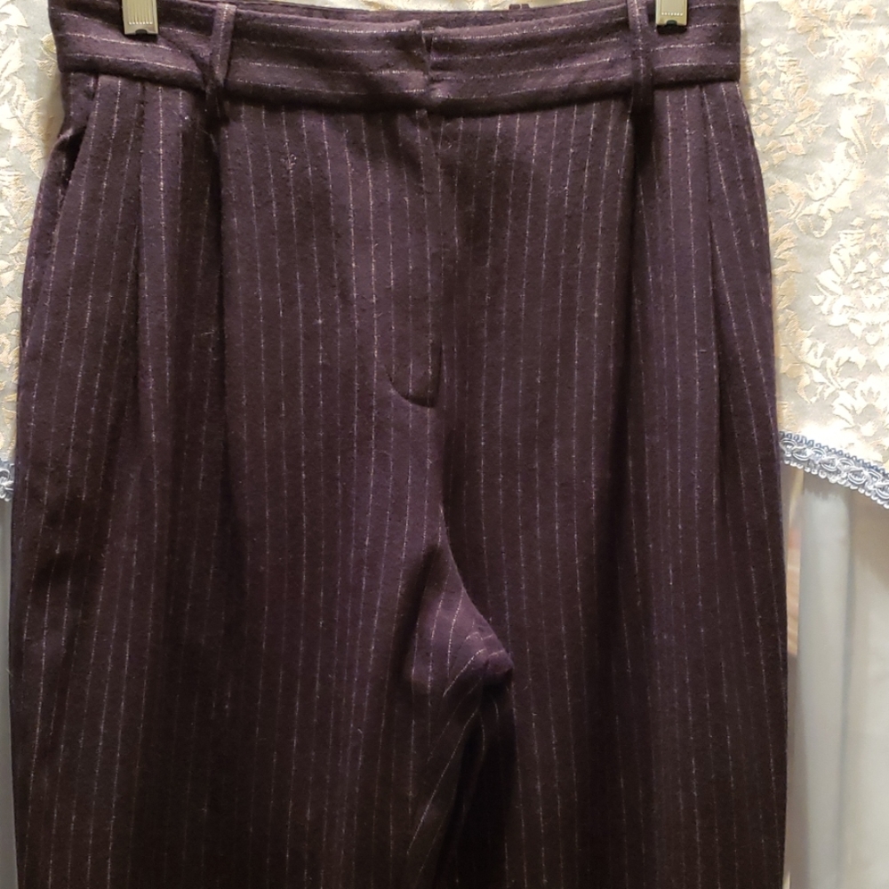 H&M WOOL BL. PLEATED PINSTRIPE PANTS SZ 4